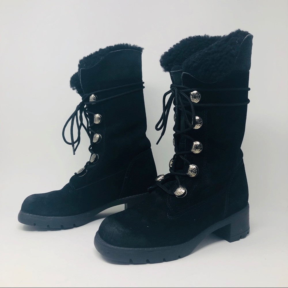 Sorel Black Suede Fur-Lined Lace-Up Winter Boots - Picture 2 of 8